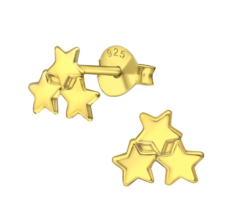 Kolczyki na zatyczkę z gwiazdkami pokryte złotem Stars