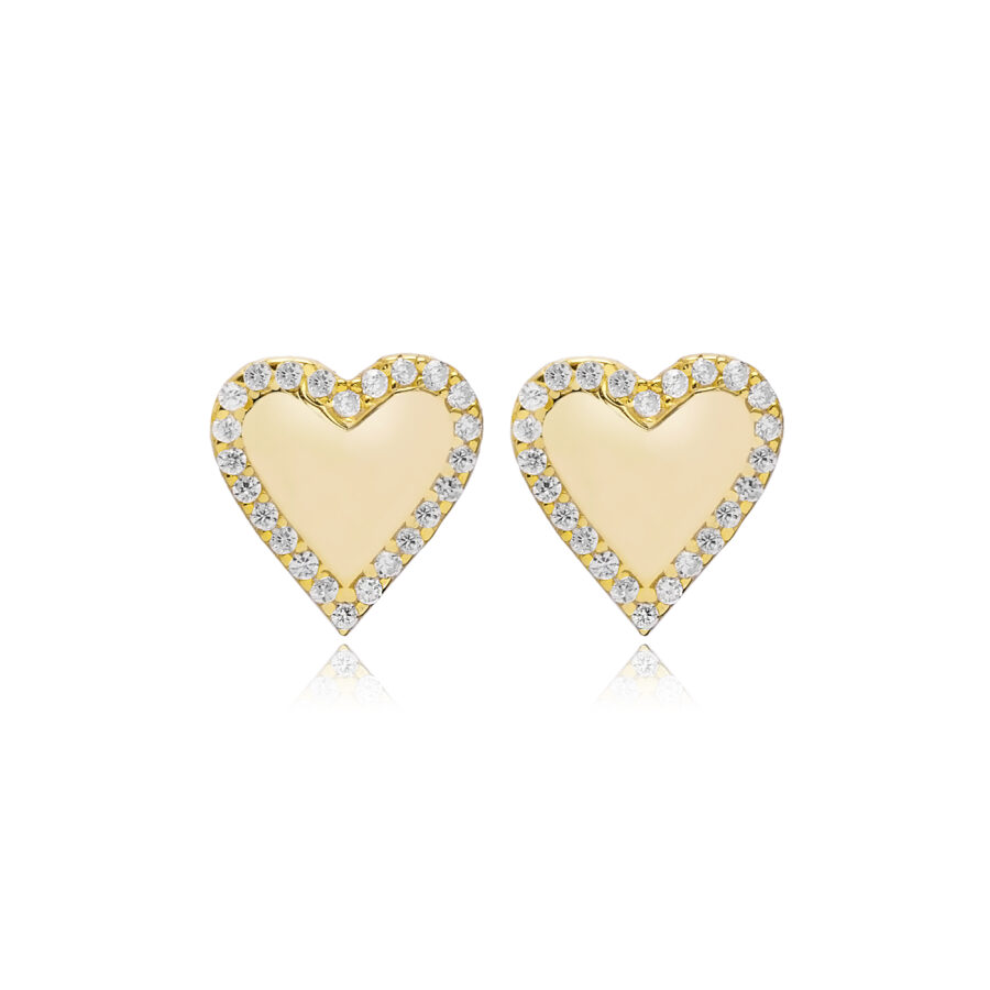 Kolczyki na zatyczkę, w kształcie serca z cyrkoniami, pokryte 18k złotem Emma