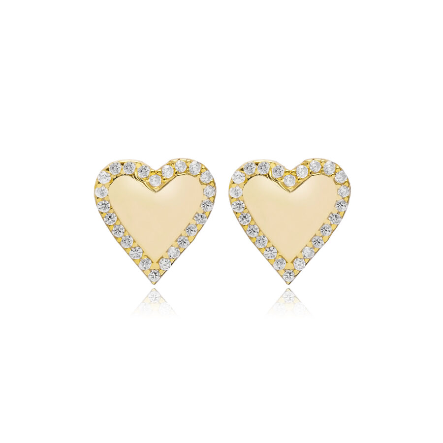 Kolczyki na zatyczkę, w kształcie serca z cyrkoniami, pokryte 18k złotem Emma