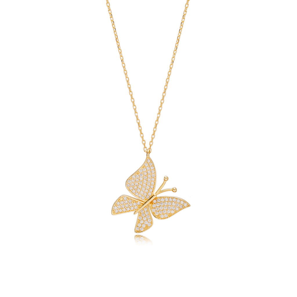 Naszyjnik pozłacany z zawieszką w kształcie motyla z cyrkoniami Butterfly