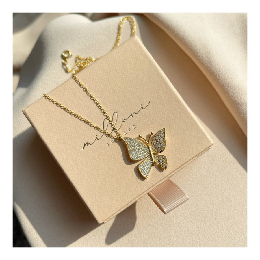 Naszyjnik pozłacany z zawieszką w kształcie motyla z cyrkoniami Butterfly