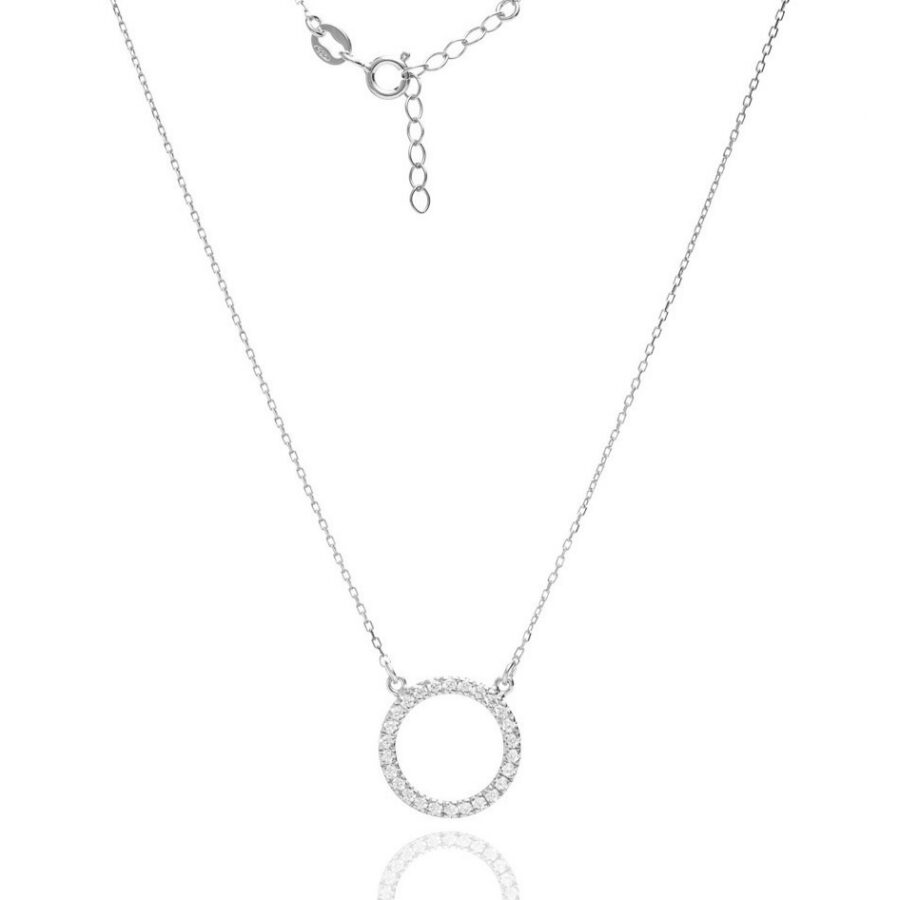 Naszyjnik srebrny z zawieszką w kształcie koła z cyrkoniami Karma
