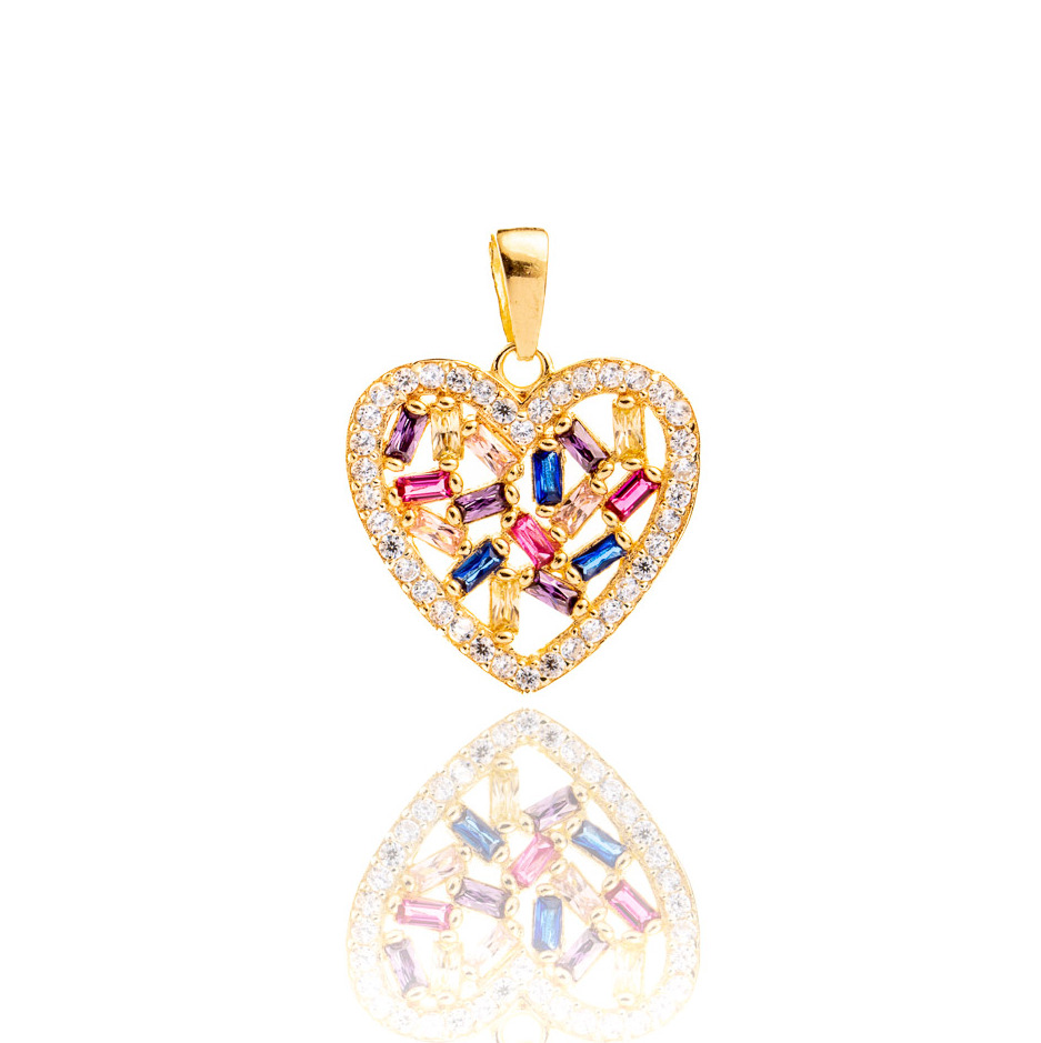 Zawieszka złota do łańcuszka w kształcie serca z kolorowymi cyrkoniami Millov