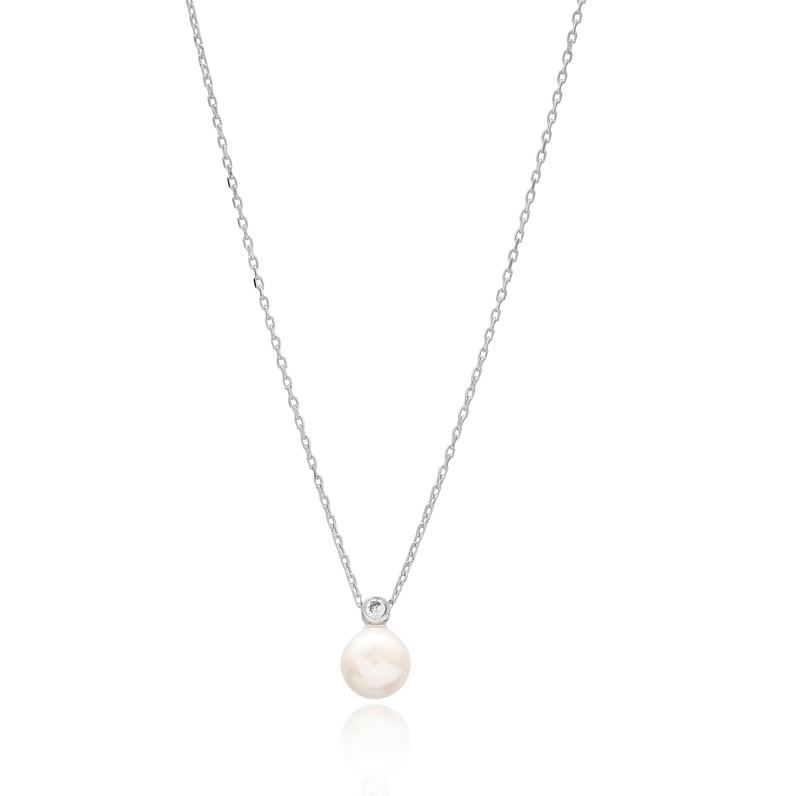 Naszyjnik srebrny z perłą i drobną cyrkonią Perli