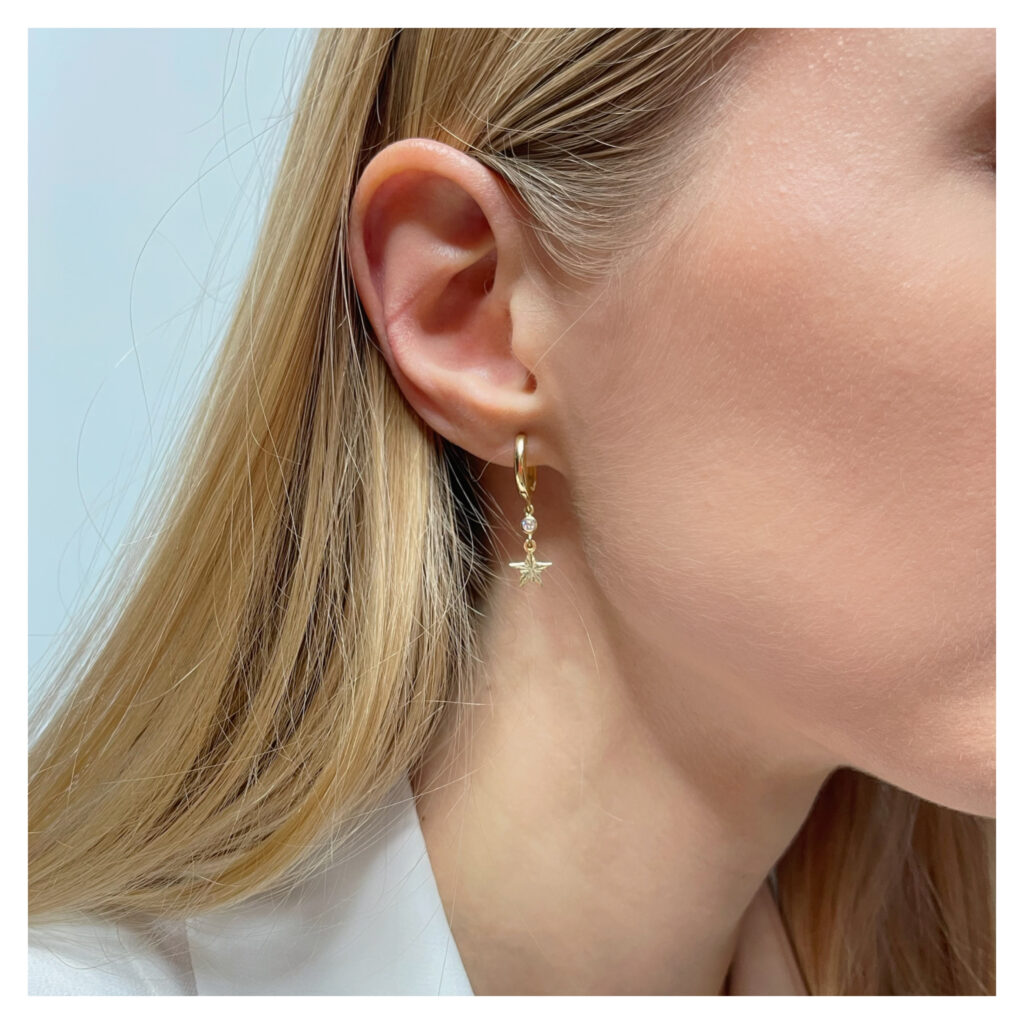 Kolczyki pozłacane wiszące gwiazdki z cyrkoniami Twinkle