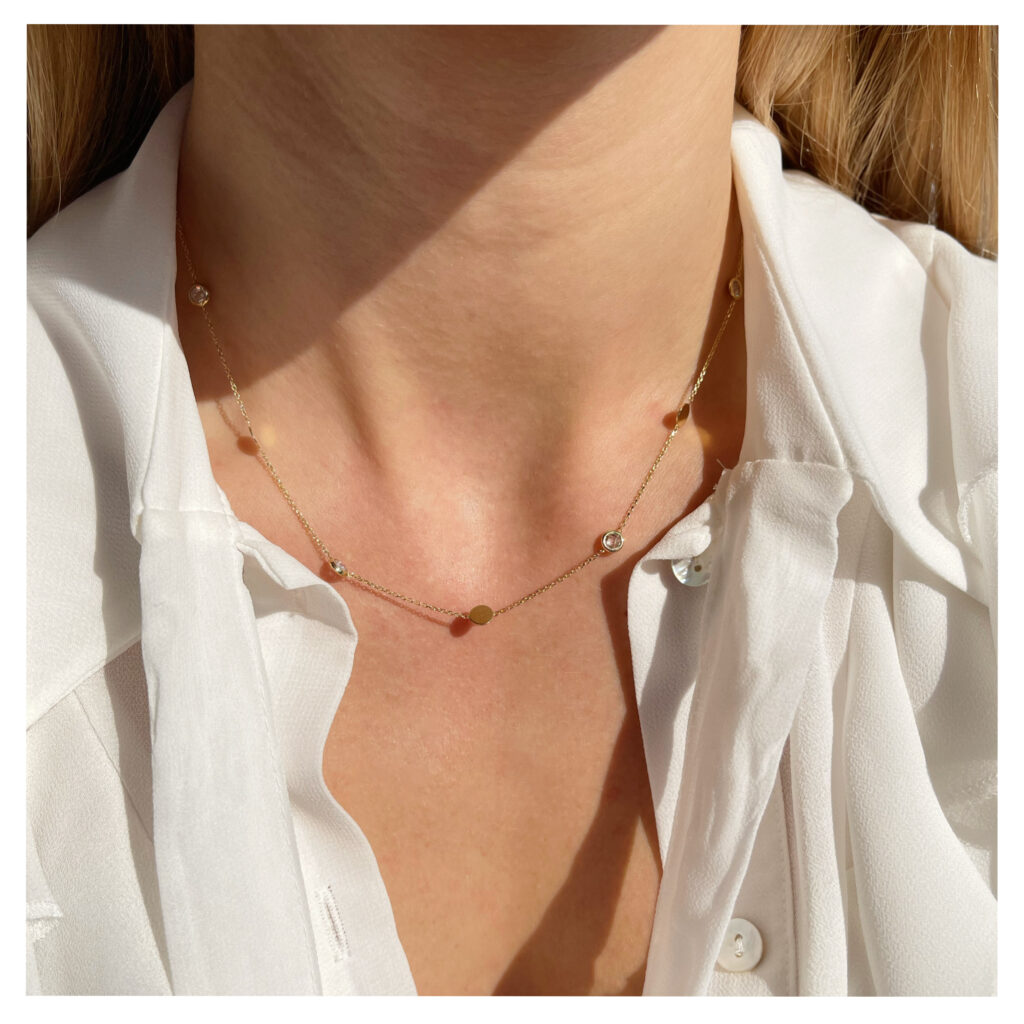 Naszyjnik złoty z kółkami i cyrkoniami Dalia