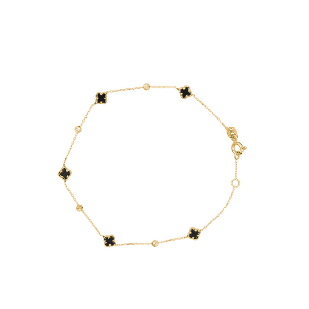 Bransoletka złota z czarnymi onyksami i grawerowanymi kuleczkami Maroko