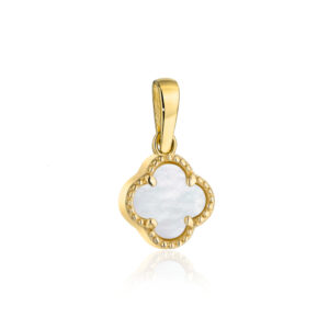 Zawieszka złota z masą perłową koniczyna marokańska Maroko White 0,8 cm