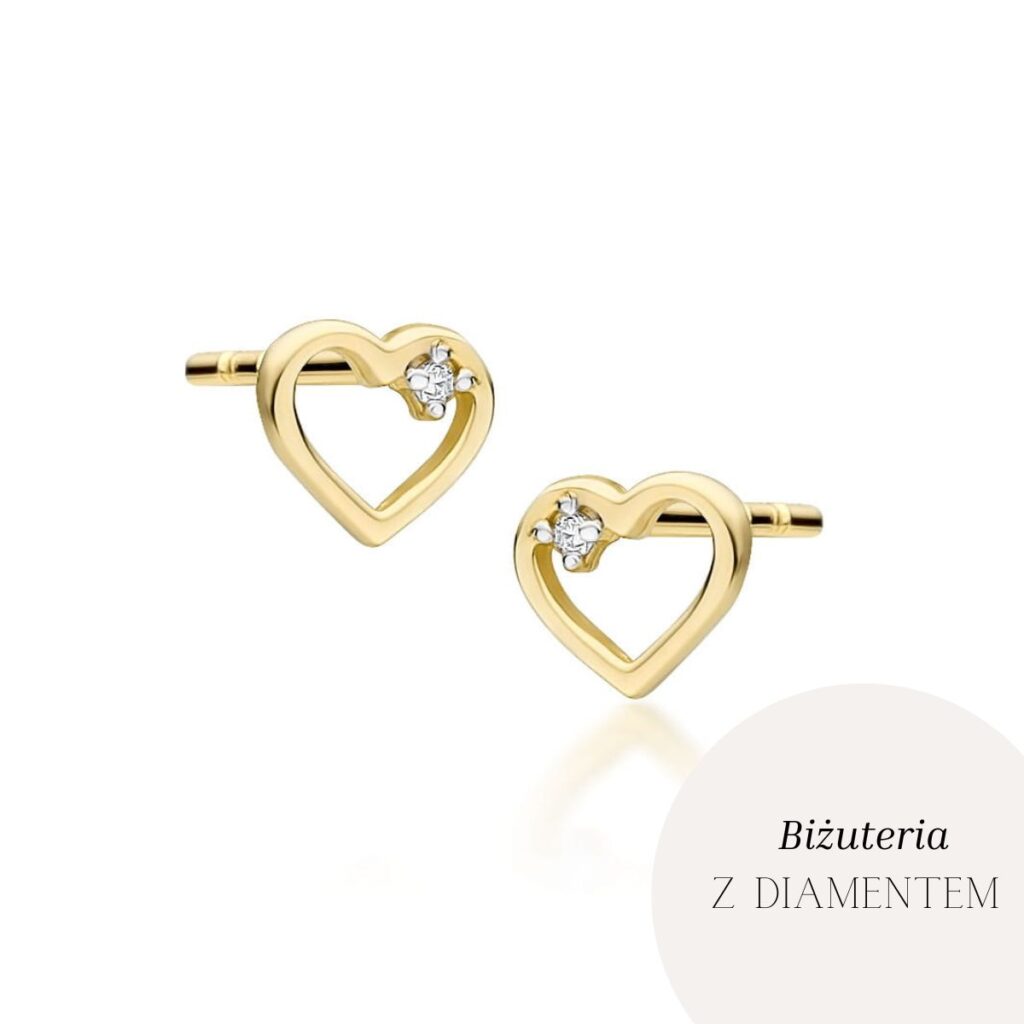 Kolczyki złote na zatyczkę w kształcie serca z diamentem Loved
