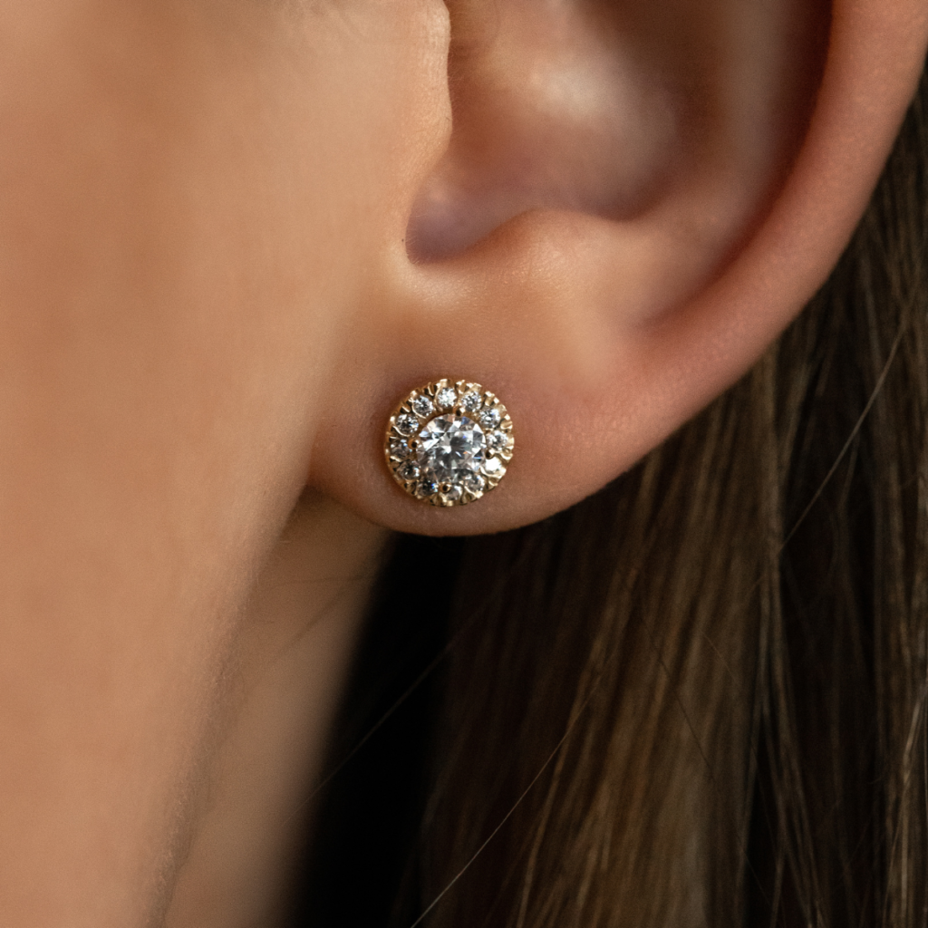 Kolczyki pozłacane na zatyczkę z cyrkoniami Little Sami