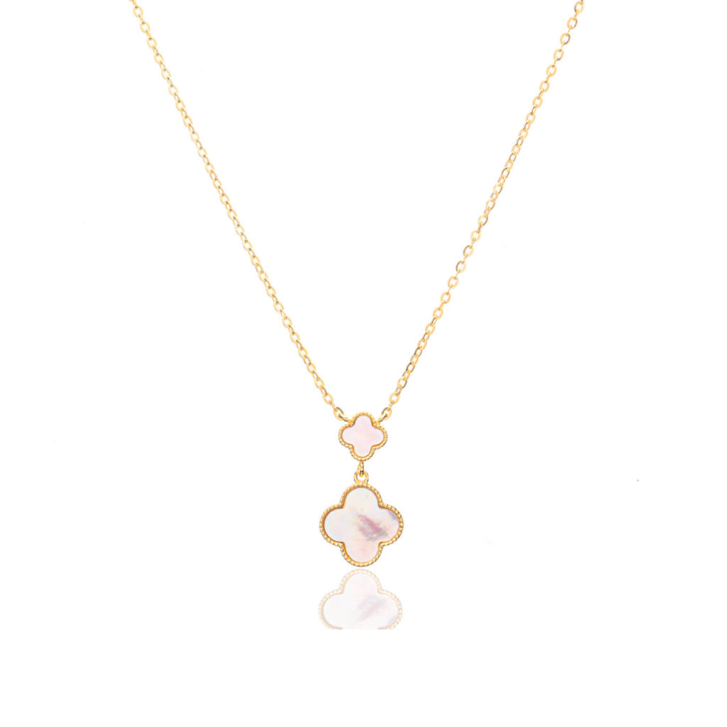 Naszyjnik pozłacany z dwoma koniczynami marokańskimi z masą perłową Vivien