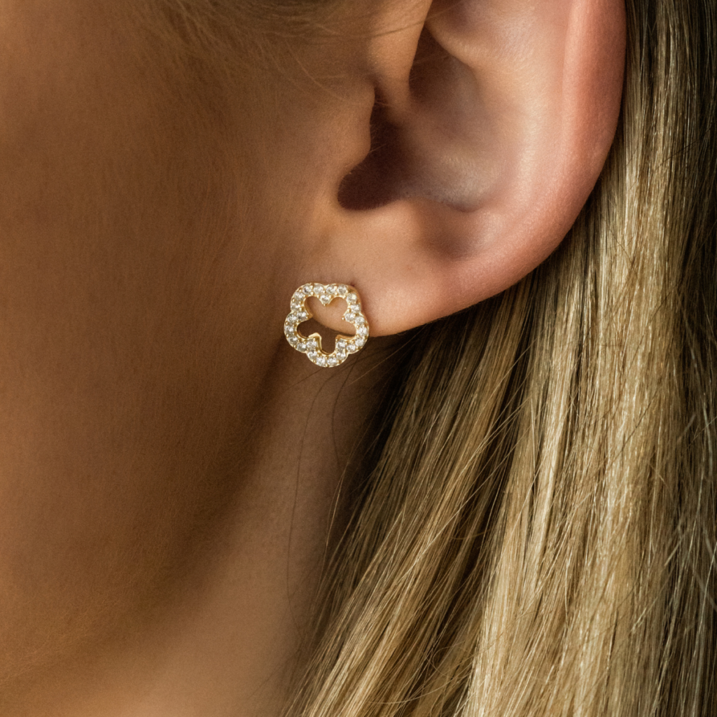 Kolczyki pozłacane na zatyczkę kwiaty z cyrkoniami Blush