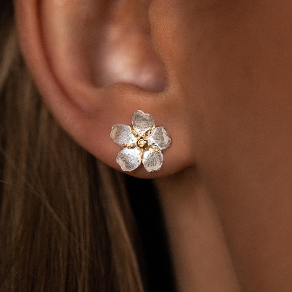 Kolczyki srebrne na zatyczkę satynowe kwiaty 1 cm x 1 cm Spring