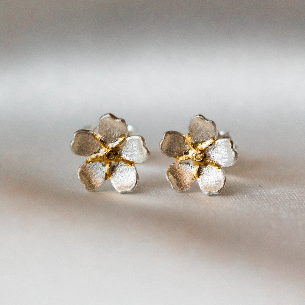 Kolczyki srebrne na zatyczkę satynowe kwiaty 1 cm x 1 cm Spring (2)