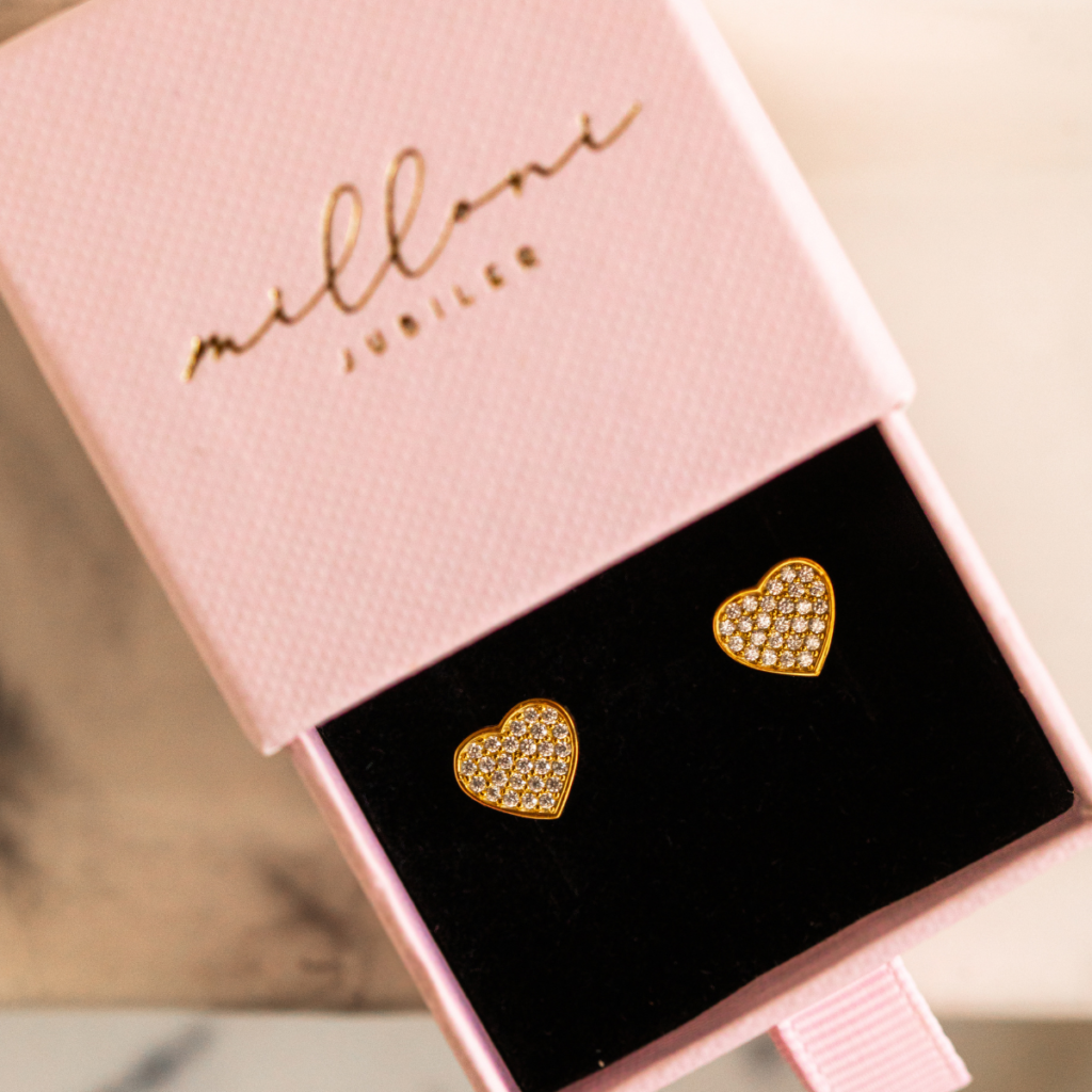 Kolczyki pozłacane na zatyczkę w kształcie sera z cyrkoniami Sweetheart (3)