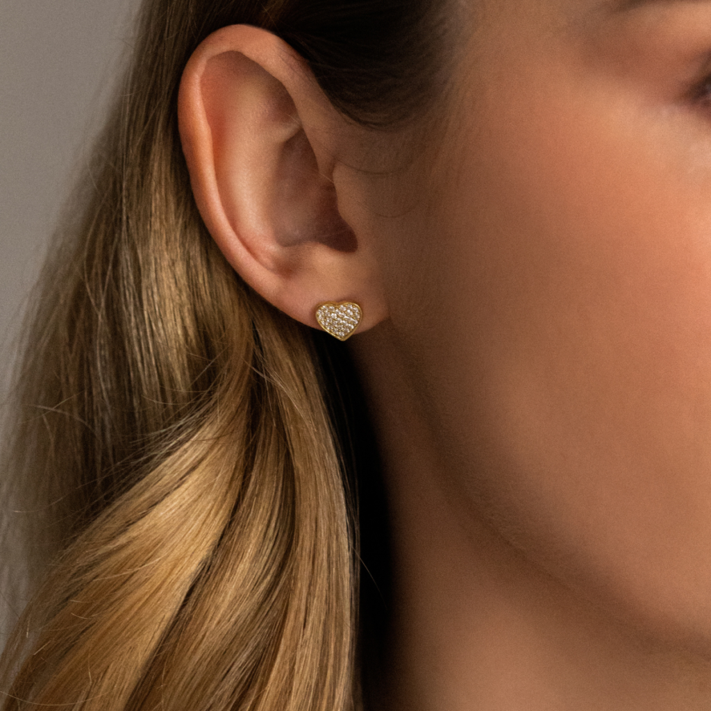 Kolczyki pozłacane na zatyczkę w kształcie sera z cyrkoniami Sweetheart (4)