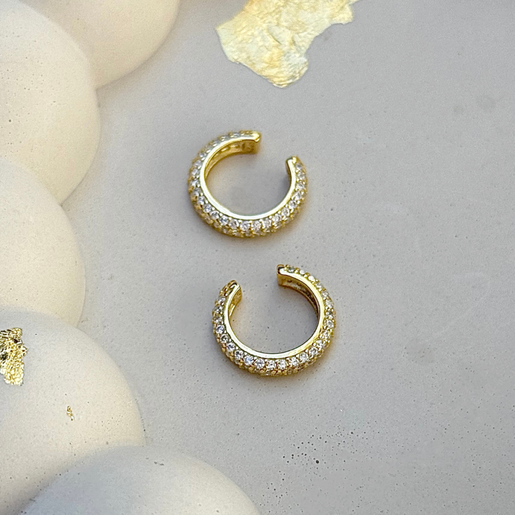 Kolczyki pozłacane nausznica z cyrkoniami Amma