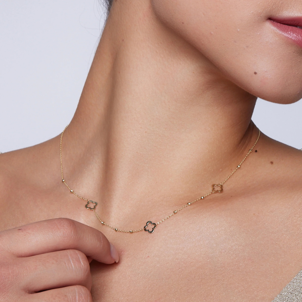 Naszyjnik złoty z koniczynami i kulkami Molly