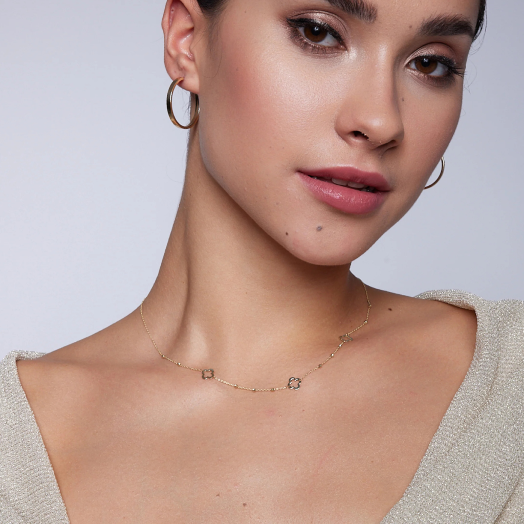 Naszyjnik złoty z koniczynami i kulkami Molly