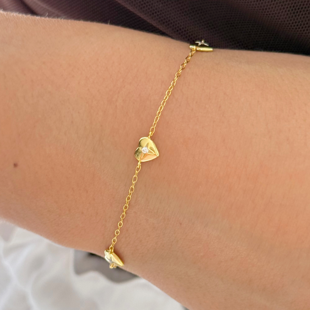 Bransoletka pozłacana z sercami i cyrkoniami Promise