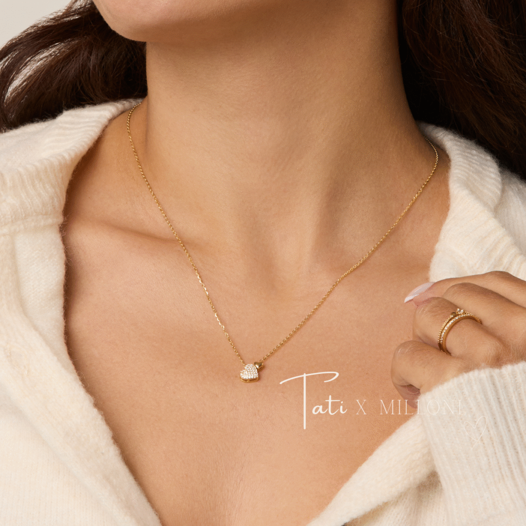 Naszyjnik pozłacany z zawieszką w kształcie serca z cyrkoniami Clara