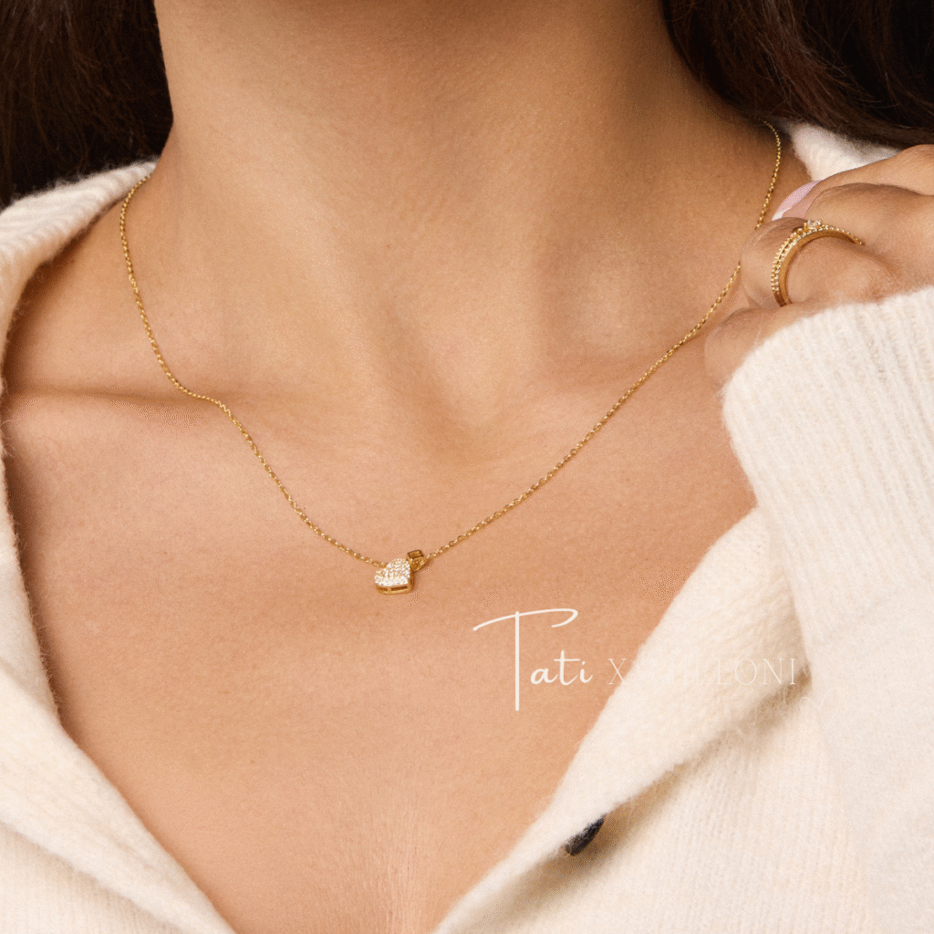 Naszyjnik pozłacany z zawieszką w kształcie serca z cyrkoniami Clara