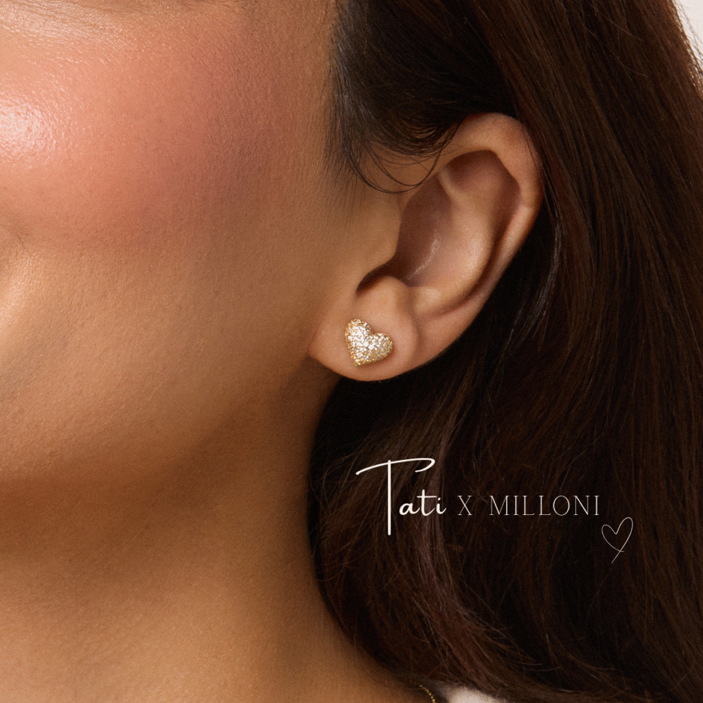 Kolczyki pozłacane na zatyczkę w kształcie serca z cyrkoniami Clara