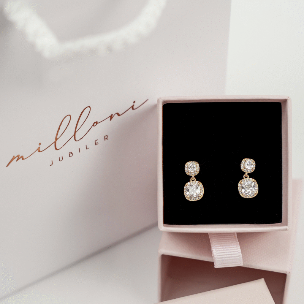 Kolczyki pozłacane na zatyczkę wiszące z cyrkoniami Soleil