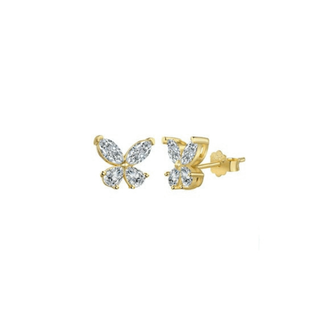 Kolczyki pozłacane na zatyczkę w kształcie motyla z cyrkoniami Butterfly