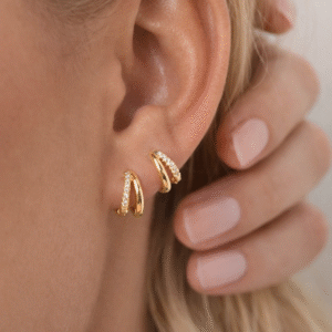 Kolczyki pozłacane, podwójne koła z cyrkoniami Loree